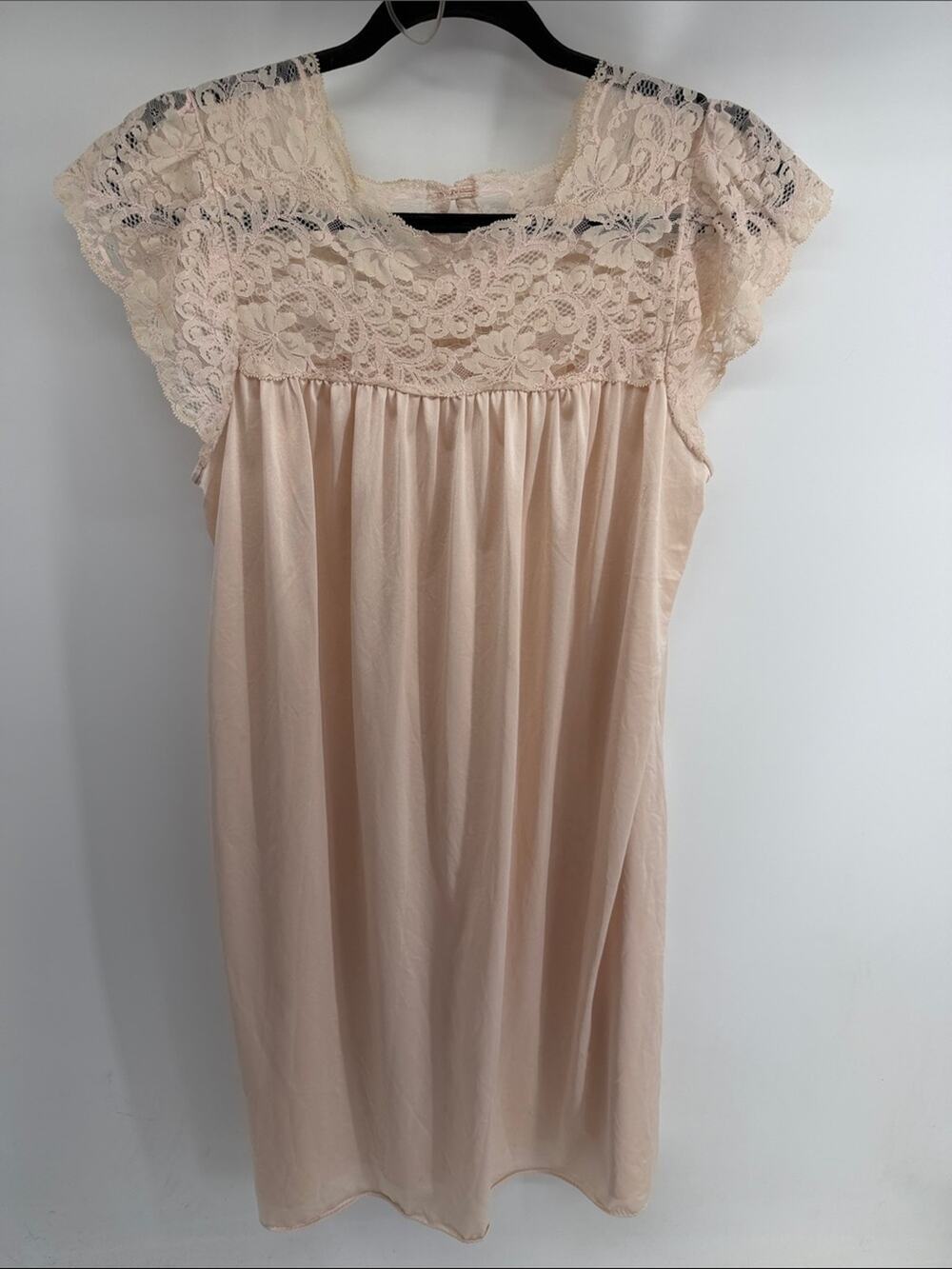 Vintage Shadowline Coquette Lace flutter sleeve satin midi boudoir nightgown M